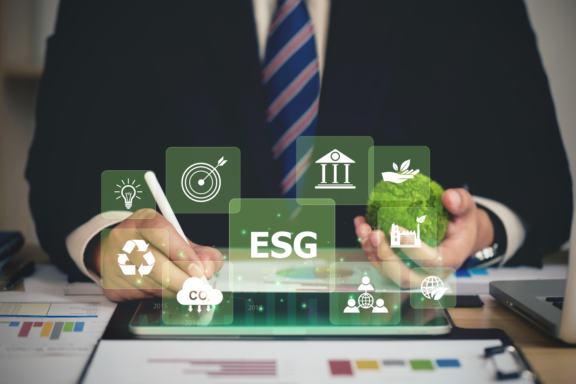 ESG concept with environmental, social and governance icons